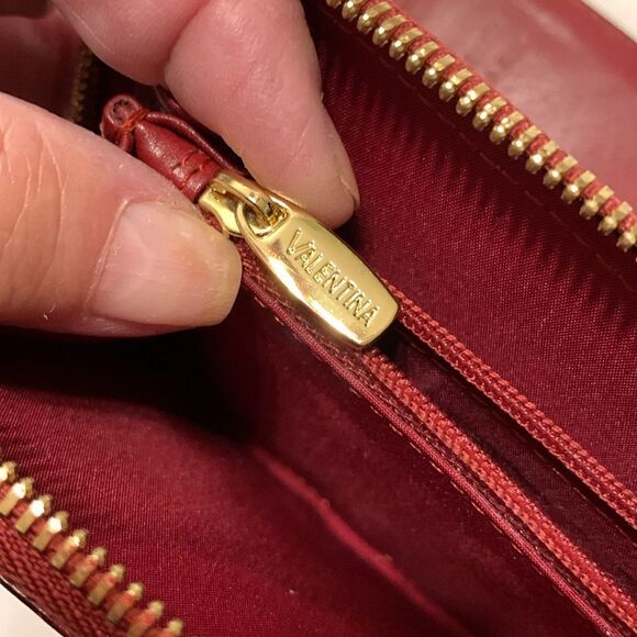 Valentina Embossed zip around reddish burgundy wallet EUC - Picture 8 of 12